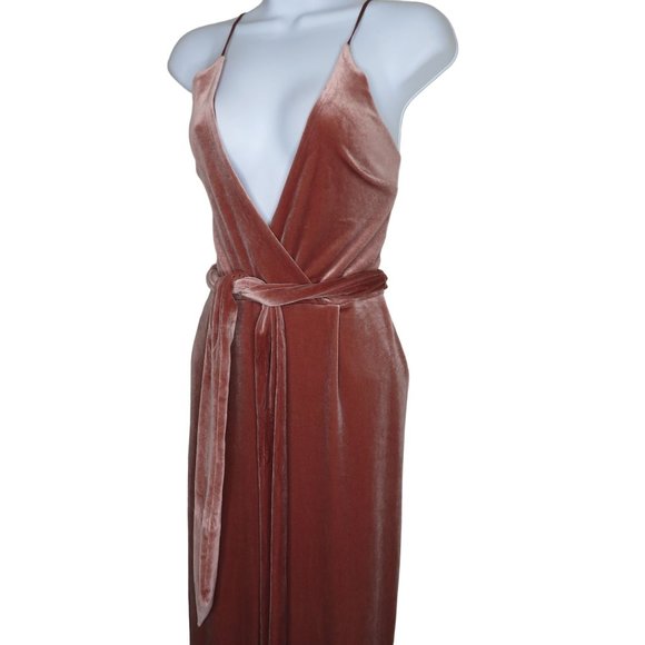 Vintage EXPRESS Velour Jumpsuit XS Pink Deep V Strappy Belted Pockets Back Zip - Picture 4 of 10